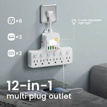 Load image into Gallery viewer, 12-in-1 Adjustable Desk Lamp Power Strip – 6 AC Outlets, 3 USB-A & 2 Type-C Ports, Surge Protection