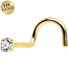 Load image into Gallery viewer, Solid 14K Yellow Gold 2mm Cubic Zirconia Solitaire Nose Ring