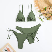 Load image into Gallery viewer, Essential Edge 3-Piece Bikini Set for Women – Solid Color High-Cut Triangle Top Two-Style Bottoms with Side Lace-Up Design & Quick-Drying Comfort – Versatile Women's Swimwear for Summer Pool Beach & Travel