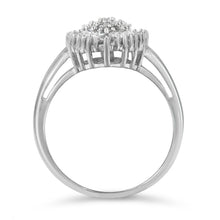 Load image into Gallery viewer, 10K White Gold 1/2 Cttw Round & Baguette Cut Diamond Pear Shaped Domed Pavé Cluster with Halo Cocktail Ring (H-I Color, SI1-SI2 Clarity) - Size 5