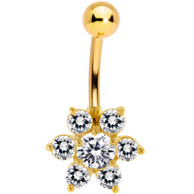 Load image into Gallery viewer, 16G Solid 14K Yellow Gold CZ Flower Belly Ring