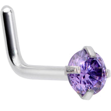 Load image into Gallery viewer, 18G 1/4 Purplish 3mm CZ Gem Steel L-Shape Nose Ring