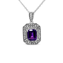 Load image into Gallery viewer, .925 Sterling Silver Purple Amethyst and Diamond Accent Art Deco Style 18" Pendant Necklace (I-J Color, I1-I2 Clarity)
