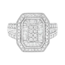 Load image into Gallery viewer, .925 Sterling Silver Round and Baguette Diamond Cathedral Ring (0.75 Cttw, H-I Color, I2-I3 Clarity) - Size 7