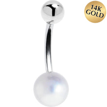 将图片加载到图库查看器,16G Solid 14K White Gold Synthetic Pearl Belly Ring
