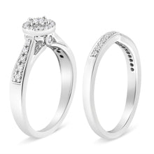 Load image into Gallery viewer, .925 Sterling Silver 1/3 Cttw Diamond Halo and Pave Shank Engagement Ring Set (I-J Color, I3 Clarity) - Ring Size 7