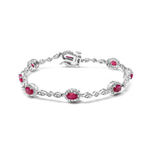Load image into Gallery viewer, 10K White Gold 4.5mm x 3mm Oval Ruby and Diamond Link Bracelet (H-I Color, SI1-SI2 Clarity) - Size 7"