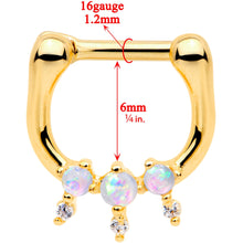 Load image into Gallery viewer, 1/4 White Faux Opal Gold Tone Anodized Tri Spike Nipple Clicker Set
