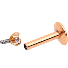 Load image into Gallery viewer, Body Candy Rose Gold Titanium Steel Clear 2mm Accent Internally Threaded Labret Monroe 16G 1/4