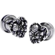 Load image into Gallery viewer, Ladybug Heart Screw Fit Tunnel Plug Set 6mm to 16mm