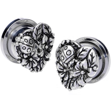 Load image into Gallery viewer, Ladybug Heart Screw Fit Tunnel Plug Set 6mm to 16mm