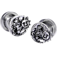 Load image into Gallery viewer, Cosmic Sun and Moon Screw Fit Tunnel Plug Set 6mm to 25mm