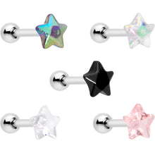Load image into Gallery viewer, 16G 1/4 Multi Color Star Gem Cartilage Tragus Earring Five Pack Set