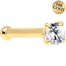 Load image into Gallery viewer, 20G 1/4 14k Solid Yellow Gold Clear 2mm Cubic Zirconia Nose Bone