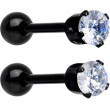 将图片加载到图库查看器,16G 3/8 Clear Gem Black Anodized Titanium Cartilage Tragus Earring 2 Pack Set