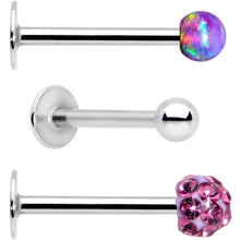 Load image into Gallery viewer, 16G 3/8 Purple Faux Opal Ball Labret Monroe Tragus 3 Pack Set