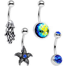 Load image into Gallery viewer, Blue Gem Sea Treasures Belly Ring Set of 4