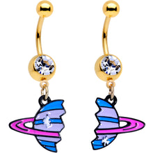 Load image into Gallery viewer, Clear Gem Gold PVD BFF Planet Best Friend Dangle Belly Ring Set of 2