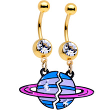Load image into Gallery viewer, Clear Gem Gold PVD BFF Planet Best Friend Dangle Belly Ring Set of 2
