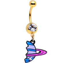 Load image into Gallery viewer, Clear Gem Gold PVD BFF Planet Best Friend Dangle Belly Ring Set of 2