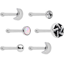 Load image into Gallery viewer, 1/4 White Faux Opal Double Crescent Moon Nose Bone 6 Pack Set