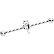 Load image into Gallery viewer, 14G Clear Gem I Heart Kitty Cat Cats Industrial Barbell 38mm
