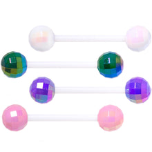 将图片加载到图库查看器,Green Purple Disco Ball Bioplast Barbell Tongue Ring Set of 4