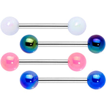 Load image into Gallery viewer, Multi Color Pearlescent Acrylic Ball Barbell Tongue Ring Set of 4