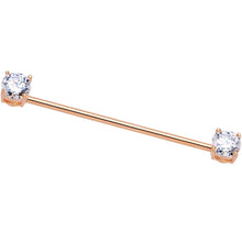 Load image into Gallery viewer, Clear CZ Gem Rose Gold Tone End to End Industrial Barbell 38mm