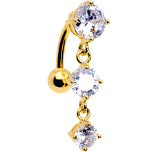 Load image into Gallery viewer, Clear CZ Gem Gold Plated Trio Tier Top Mount Dangle Belly Ring