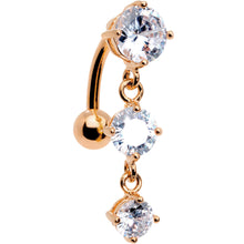Load image into Gallery viewer, Clear CZ Gem Rose Gold Plated Trio Tier Top Mount Dangle Belly Ring