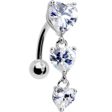 将图片加载到图库查看器,Clear CZ Gem Tri Heart Top Mount Dangle Belly Ring