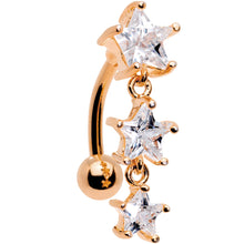 将图片加载到图库查看器,Clear CZ Gem Rose Gold Plated Triple Star Top Mount Dangle Belly Ring