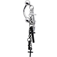 将图片加载到图库查看器,Black Silver Tone Cross Chain Top Mount Dangle Belly Ring