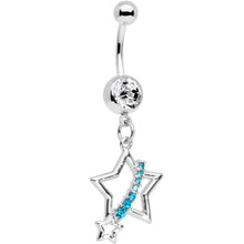 Load image into Gallery viewer, Clear Aqua Gem Gold PVD Encrusted Star Belly Ring Set of 2