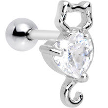 Load image into Gallery viewer, 16G 1/4 Clear Gem Heart Kitty Cat Tragus Cartilage Earring