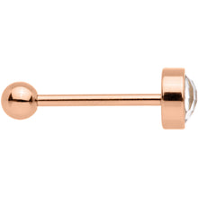 Load image into Gallery viewer, Clear Gem Rose Gold Tone Anodized Cross Stitch Barbell Tongue Ring