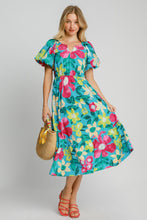 Load image into Gallery viewer, Beautiful Full Size Floral Print Puff Sleeve Midi Dress Plus Size Trendy & Chic Dress Modern Design