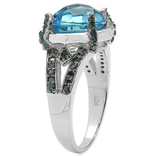 Load image into Gallery viewer, 5.43 Carat Genuine Swiss Blue Topaz & Blue Diamond .925 Sterling Silver Ring