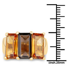Load image into Gallery viewer, 14K Yellow Gold Plated 8.14 Carat Genuine Smoky Quartz, Citrine and Champagne Quartz .925 Sterling Silver Ring