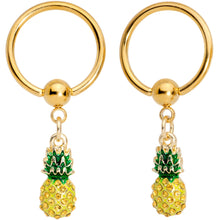 Load image into Gallery viewer, 14G Clear CZ Gem Gold Tone Pineapple BCR Barbell Nipple Ring Set