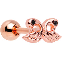 Load image into Gallery viewer, Rose Gold Plated Ruffled Feather Dual Swans Tragus Cartilage Earring