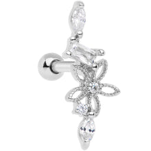 Load image into Gallery viewer, Clear CZ Gem Flower Cascade Cartilage Tragus Earring