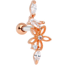 Load image into Gallery viewer, Clear CZ Gem Rose Gold Tone Flower Cascade Cartilage Tragus Earring