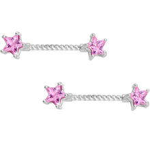 将图片加载到图库查看器,14G Pink CZ Gem Star Twisted BCR Barbell Nipple Ring Set of 4