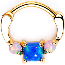 将图片加载到图库查看器,Blue Square Synthetic Opal Gold Tone Anodized Septum Clicker