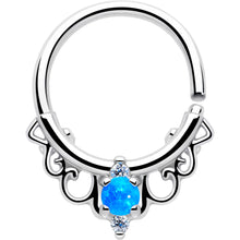Load image into Gallery viewer, 16G 3/8 Blue Synthetic Opal Filigree Seamless Circular Ring