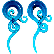 Load image into Gallery viewer, Blue Glass Translucent Swirl Twirl Spiral Taper Set 6mm to 12mm