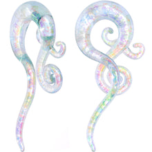 Load image into Gallery viewer, White Glass Shimmer Swirl Twirl Spiral Taper Set 6mm to 12mm