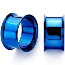 Load image into Gallery viewer, Blue Anodized Steel Double Flare Tunnel Plug Set 4mm to 16mm